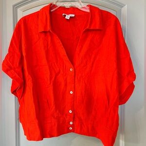 Marc New York Bright Orangy-Red Button-Down Linen Blend Shirt XL